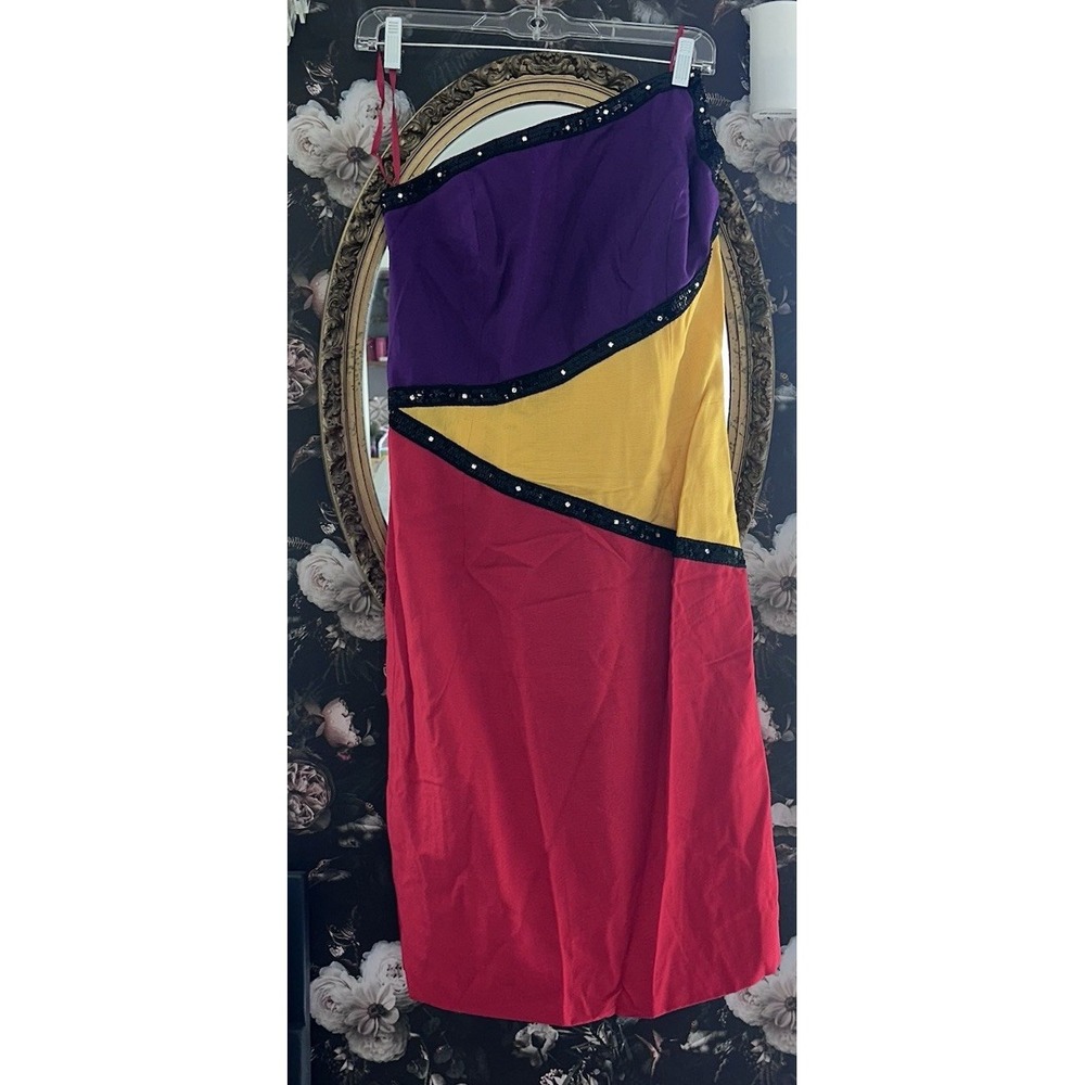 Morton Myles for The Warrens Vintage Sequins Color Block Cocktail ‎ Dress Sz. 10